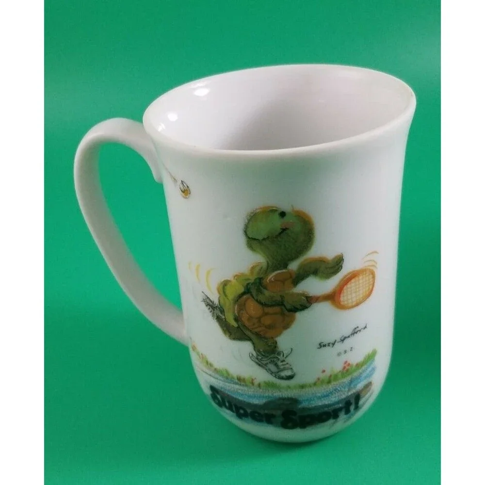 Vintage Suzy's Zoo Coffee Mugs 1976 Enesco 2x Super Sport Turtle and Mowing bear